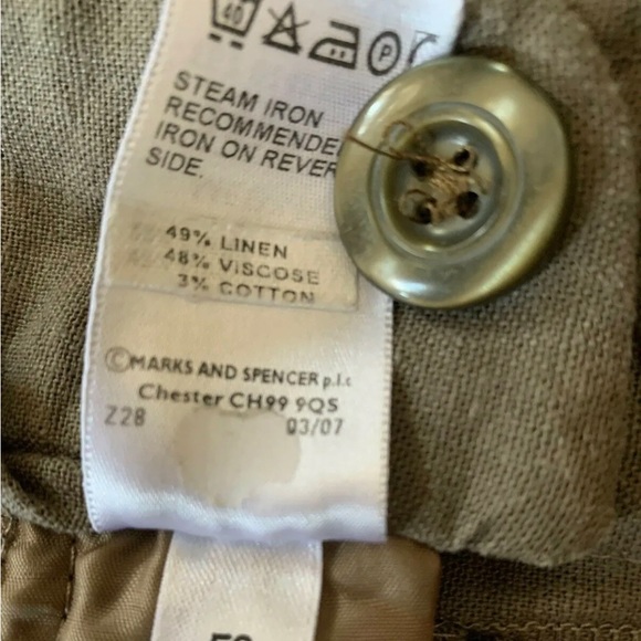 M&S Capri Linen Blend Earth Khaki L/Brown Culottes Trousers Tie Waist UK 14 - Picture 7 of 7